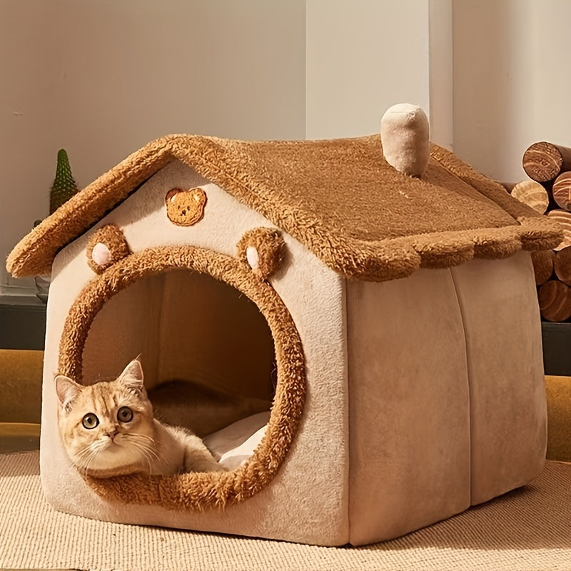 [Warm Pet Bed] Winter Warm 1pc Pet Bed House For Cats | Removable And Washable Cat House, Soft And Comfortable Puppy Cave Nest, Christmas Gift