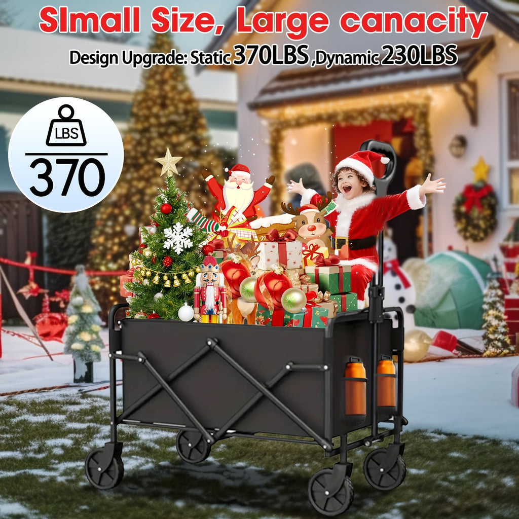 Collapsible Folding Wagon Cart, Track and Field Equipment Transporter Large Capacity Camping Wagon, All-Terrain Foldable Pet Stroller, Heavy-Duty Utility Wagon Cart for Grocery, Outdoor, Beach, Gardening, Shopping, Pet Outing