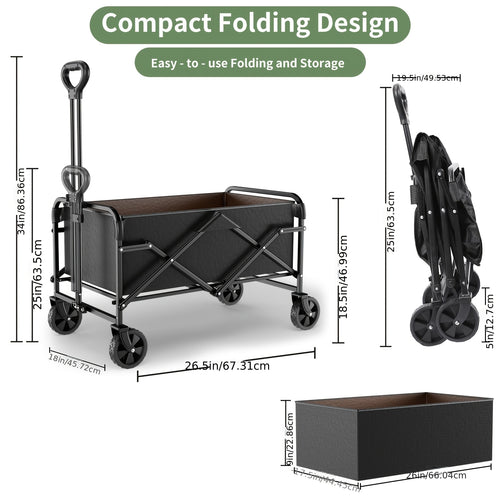 Collapsible Folding Wagon Cart, Track and Field Equipment Transporter Large Capacity Camping Wagon, All-Terrain Foldable Pet Stroller, Heavy-Duty Utility Wagon Cart for Grocery, Outdoor, Beach, Gardening, Shopping, Pet Outing