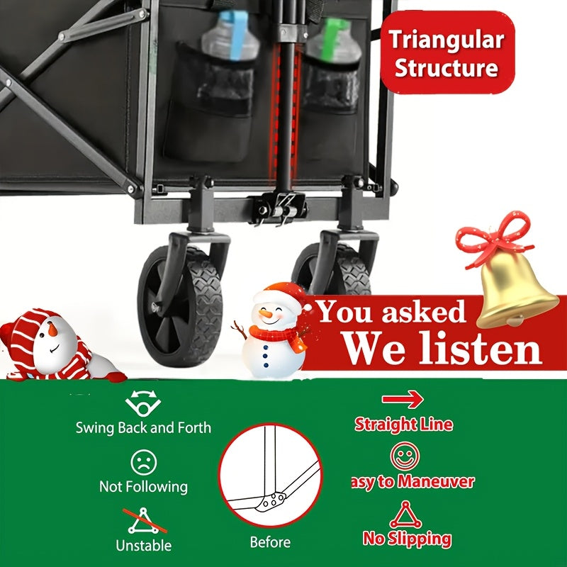 Collapsible Folding Wagon Cart, Track and Field Equipment Transporter Large Capacity Camping Wagon, All-Terrain Foldable Pet Stroller, Heavy-Duty Utility Wagon Cart for Grocery, Outdoor, Beach, Gardening, Shopping, Pet Outing