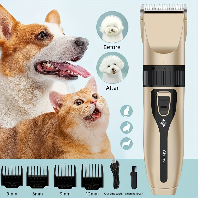 Rechargeable Dog Grooming Clipper Set, Quiet Electric Pet Hair Trimmer for Thick Coats, USB Charging, Cordless Design with Lithium Battery, 4 Guide Combs - Pet Hair Cutter Kit for Dogs and Cats