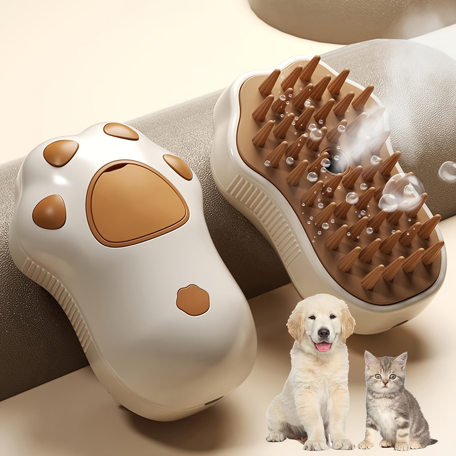 Cat Paw / Lemon Dual-Style Optional 3-in-1 Electric Pet Steaming Brush, Cat Paw Standard Model (150mAh) - One-button Spray Massage and Cleaning, Self-cleaning, Suitable for Both Cats and Dogs, for Massaging, Cleaning, and Rem