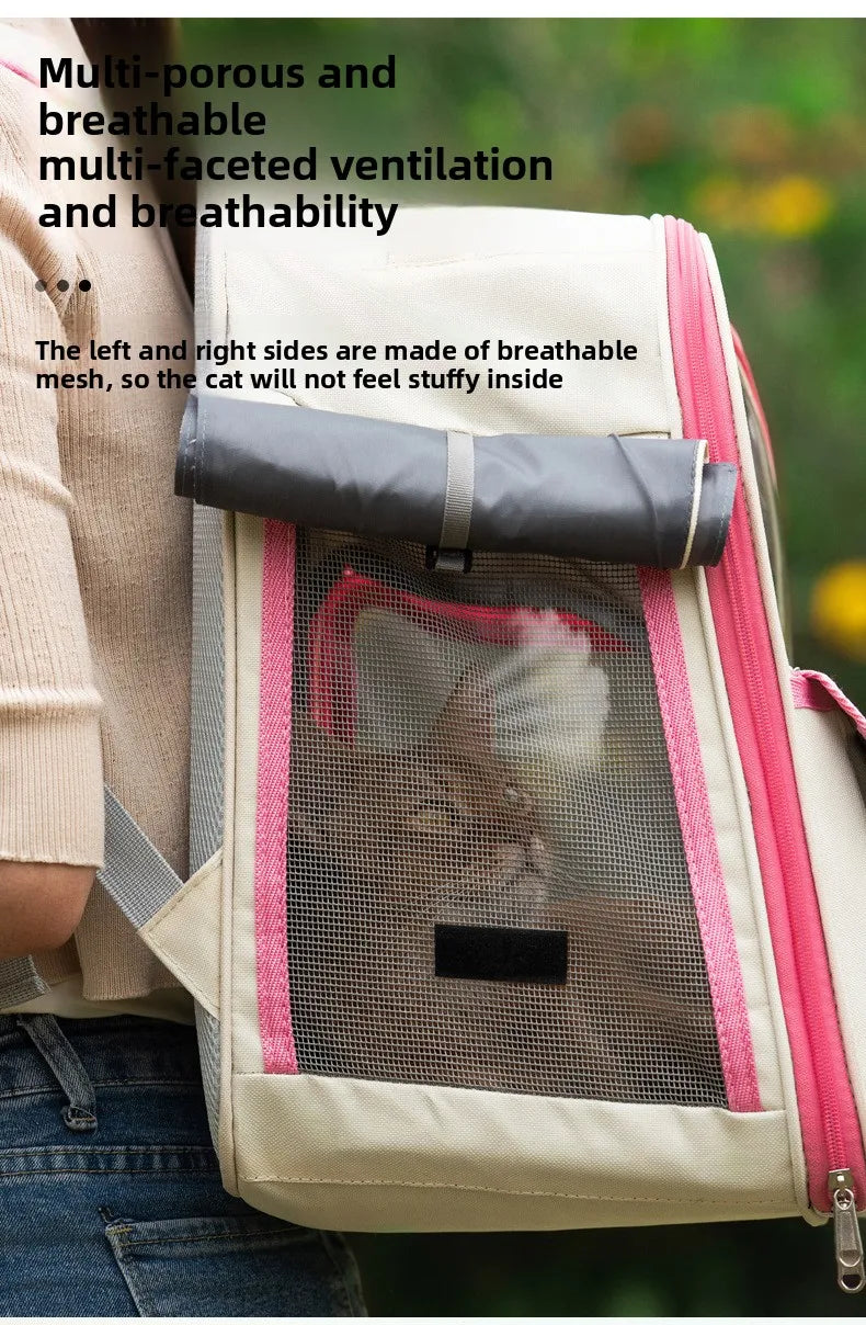 Pet backpack, cat outdoor cat bag, portable backpack for dogs, large capacity space cabin, double-sided transparent dog bag