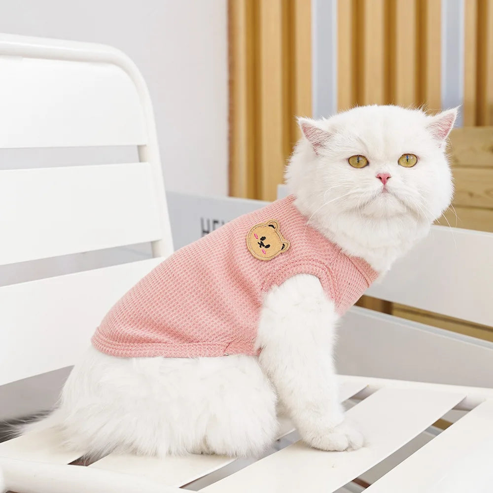 Cat Clothes Waffle Bear Pet Vest Summer Teddy Chihuahua Small Dog Two legged Clothes Cat Puppy Clothes Pet Costume