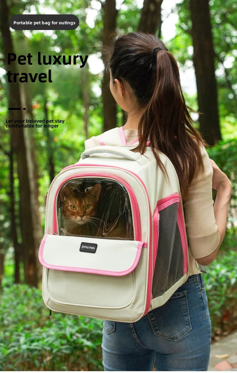 Pet backpack, cat outdoor cat bag, portable backpack for dogs, large capacity space cabin, double-sided transparent dog bag