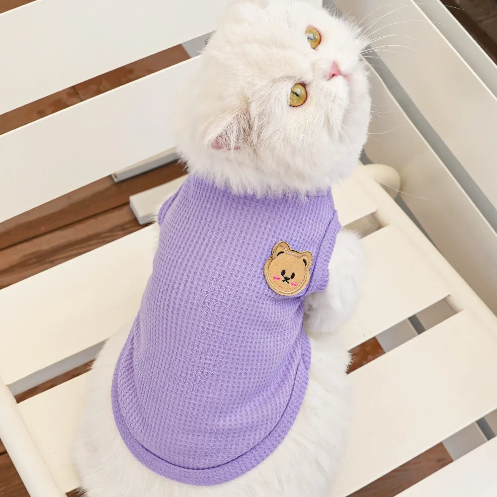 Cat Clothes Waffle Bear Pet Vest Summer Teddy Chihuahua Small Dog Two legged Clothes Cat Puppy Clothes Pet Costume
