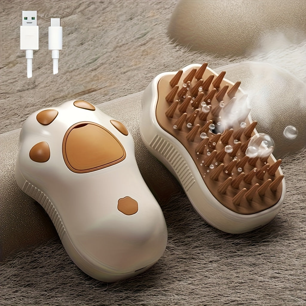 Cat Paw / Lemon Dual-Style Optional 3-in-1 Electric Pet Steaming Brush, Cat Paw Standard Model (150mAh) - One-button Spray Massage and Cleaning, Self-cleaning, Suitable for Both Cats and Dogs, for Massaging, Cleaning, and Rem