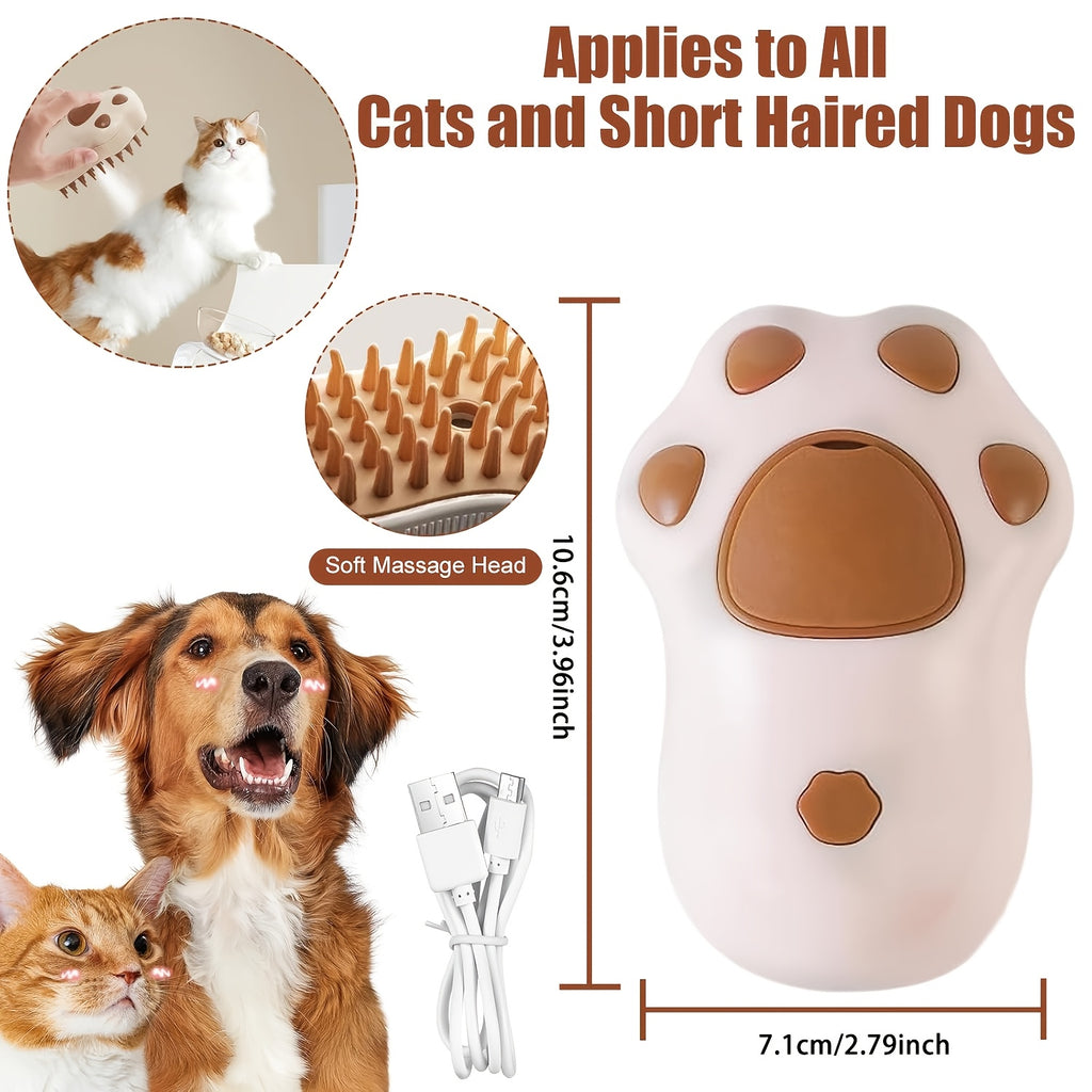 Cat Paw / Lemon Dual-Style Optional 3-in-1 Electric Pet Steaming Brush, Cat Paw Standard Model (150mAh) - One-button Spray Massage and Cleaning, Self-cleaning, Suitable for Both Cats and Dogs, for Massaging, Cleaning, and Rem