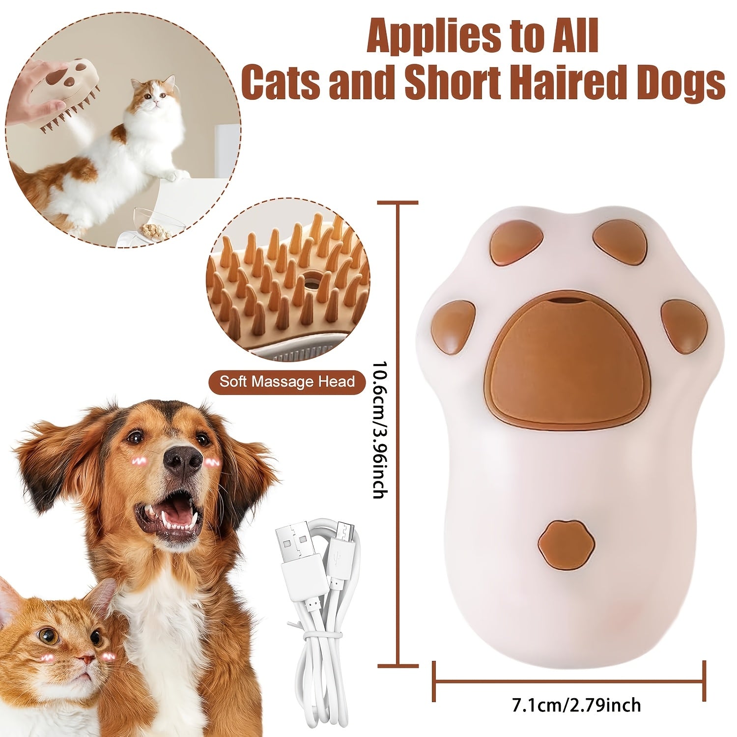 Cat Paw / Lemon Dual-Style Optional 3-in-1 Electric Pet Steaming Brush, Cat Paw Standard Model (150mAh) - One-button Spray Massage and Cleaning, Self-cleaning, Suitable for Both Cats and Dogs, for Massaging, Cleaning, and Rem